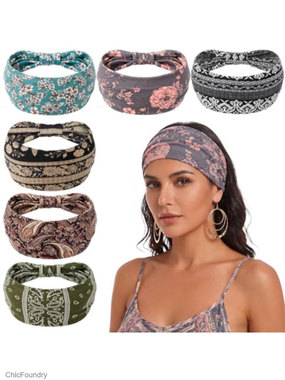 6 Pack Wide Headbands for Women, Non-Slip Stretch Hair Wraps, Boho Style